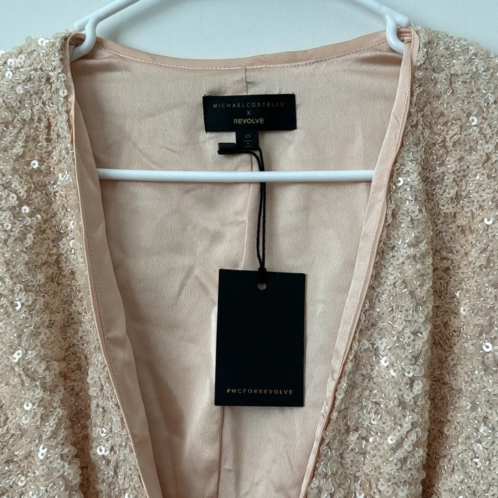 Michael Costello Sequin Cream Longsleeve Tie Blazer Size: XS - Image 5