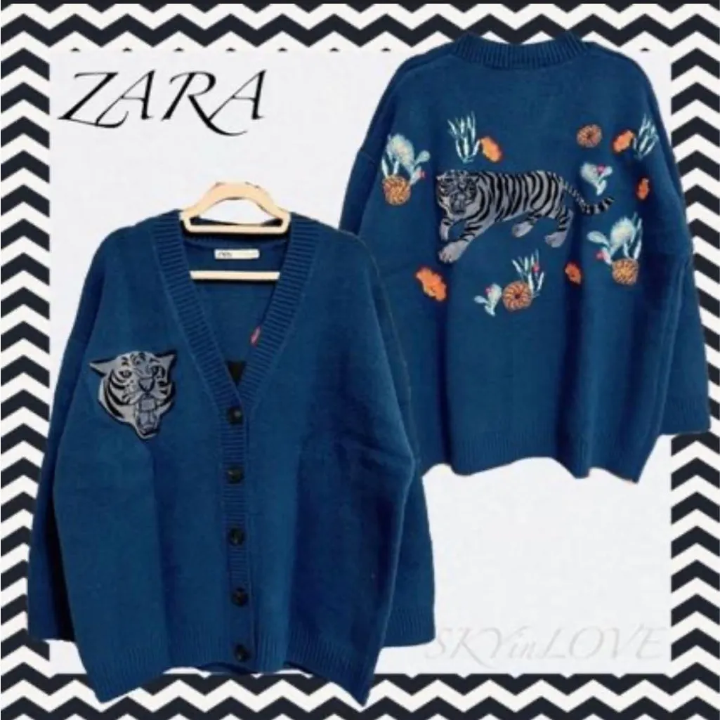 Zara Teal Cardigan with Animal Patch - Image 3