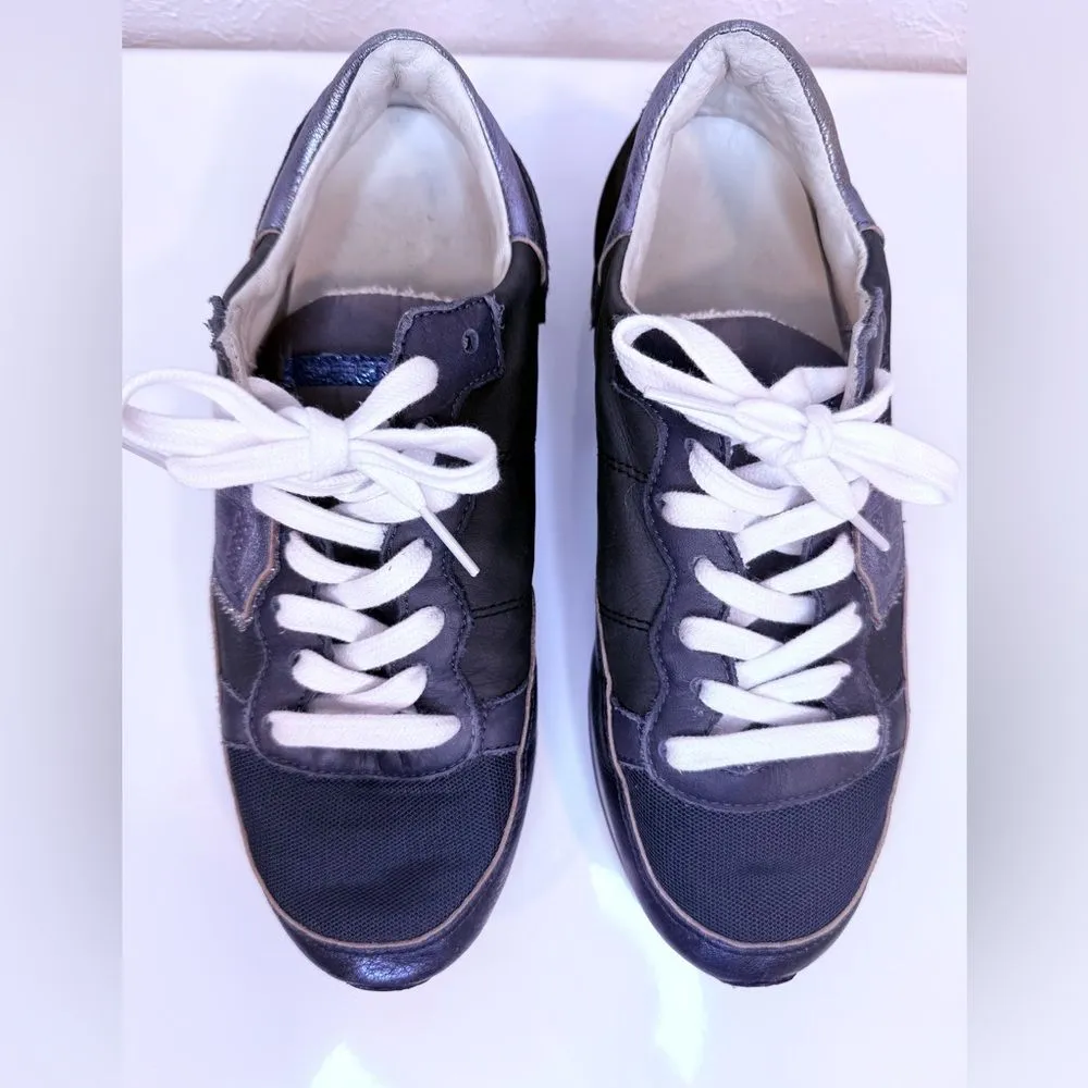 Philippe Model Paris Tropez Bassa Sneakers Black Leather Blue Suede Size 38 VGUC - Image 5