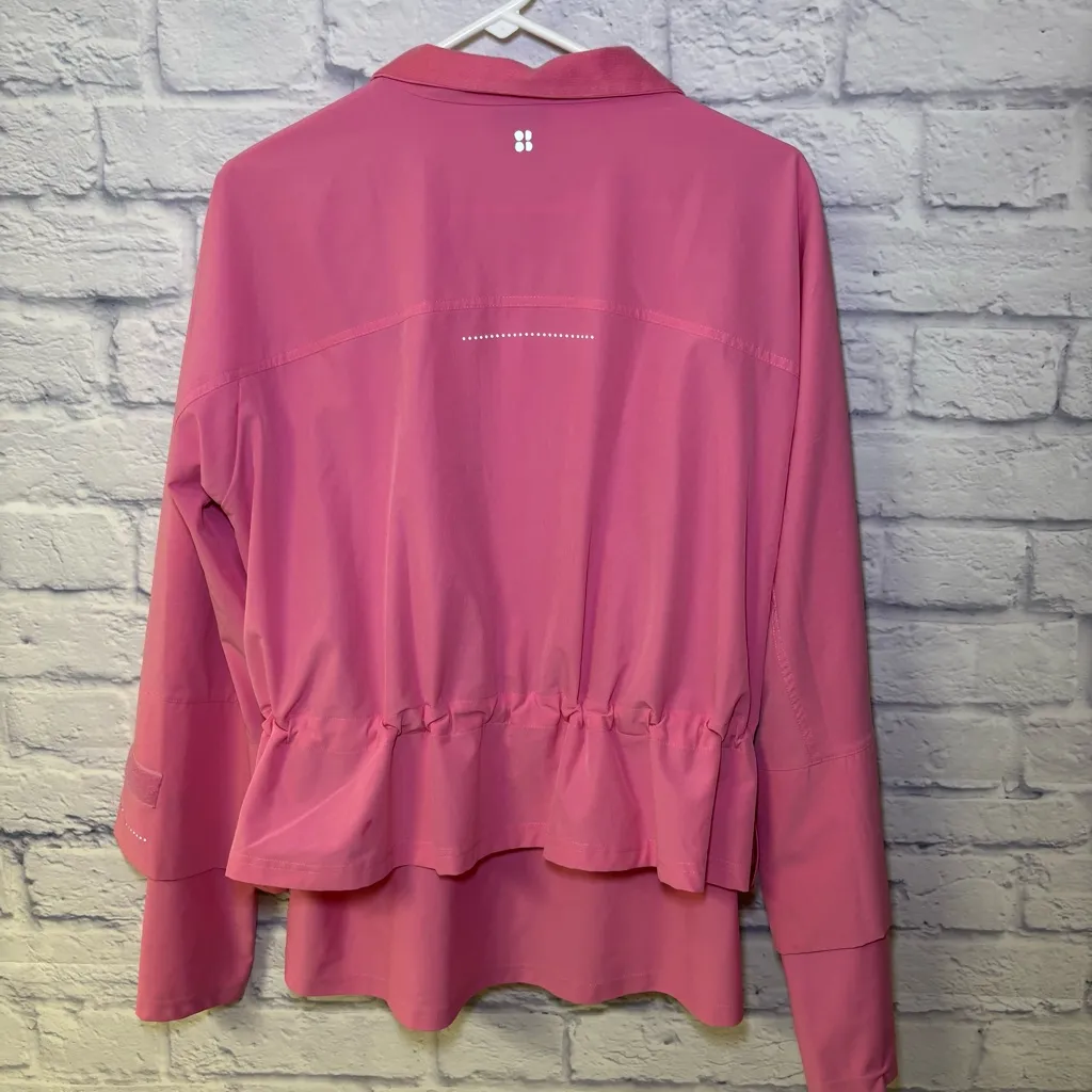 Sweaty Betty Fast Lane Peplum Running Jacket size 12 Pink layered thumbholes - Image 2