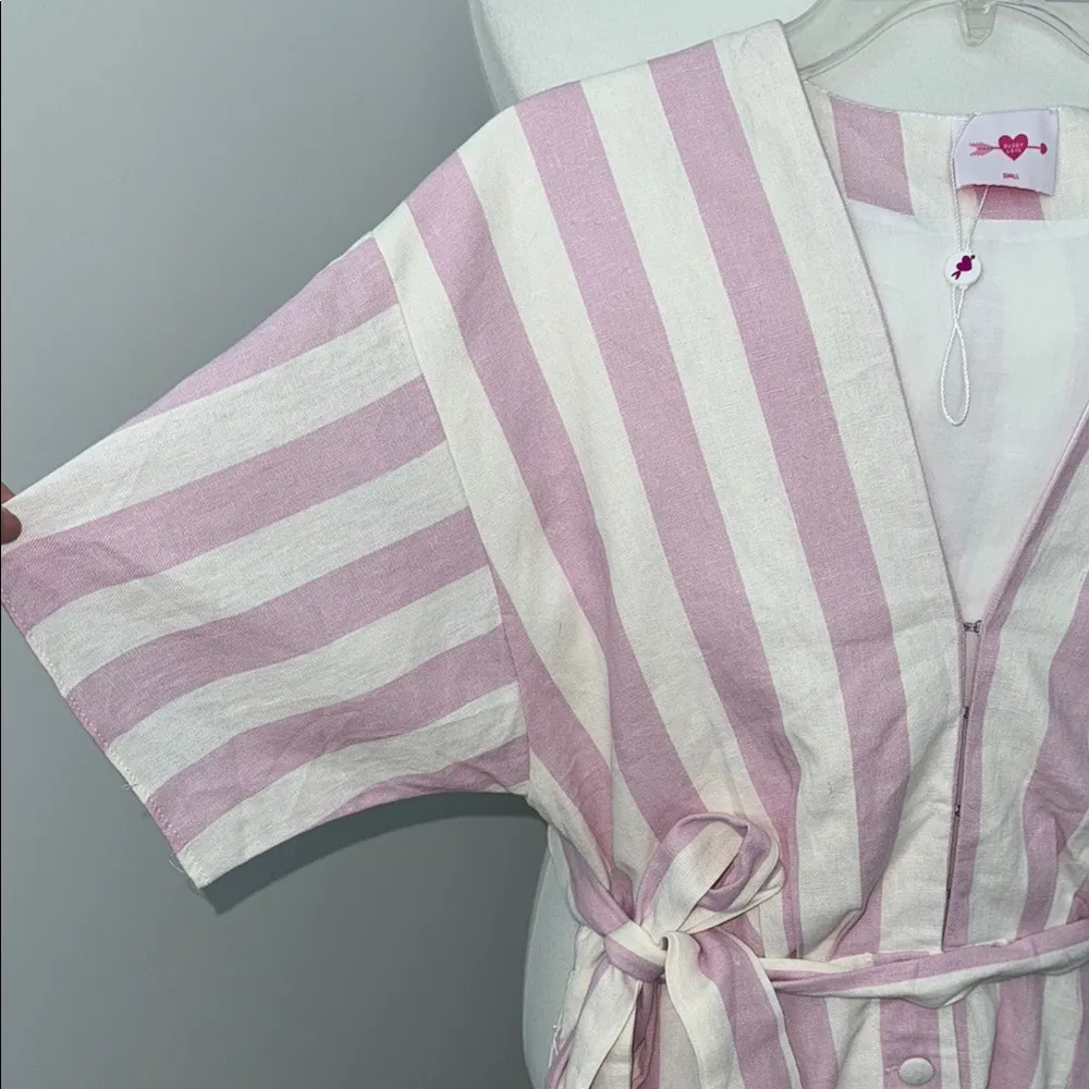 Buddy Love Audrey Pink and White Striped One Piece Romper Women's Small NWOT - Image 2