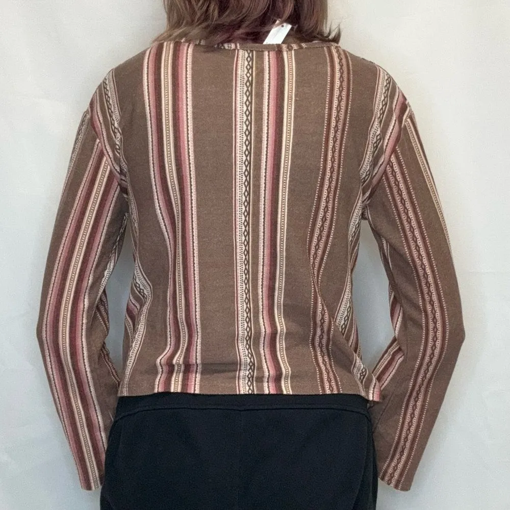 WallFlower Womens Aztec Knit Long Sleeve Shirt Brown Black Tan Pink M Med Medium - Image 2