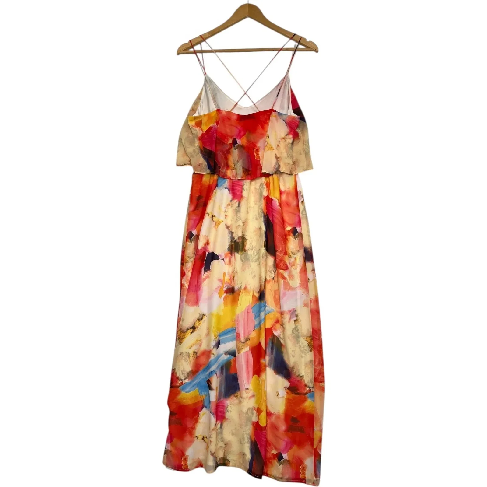 H And M Maxi Dress Womens 6 Yellow Orange Maxi Abstract Flowy Colorful Vacation - Image 2