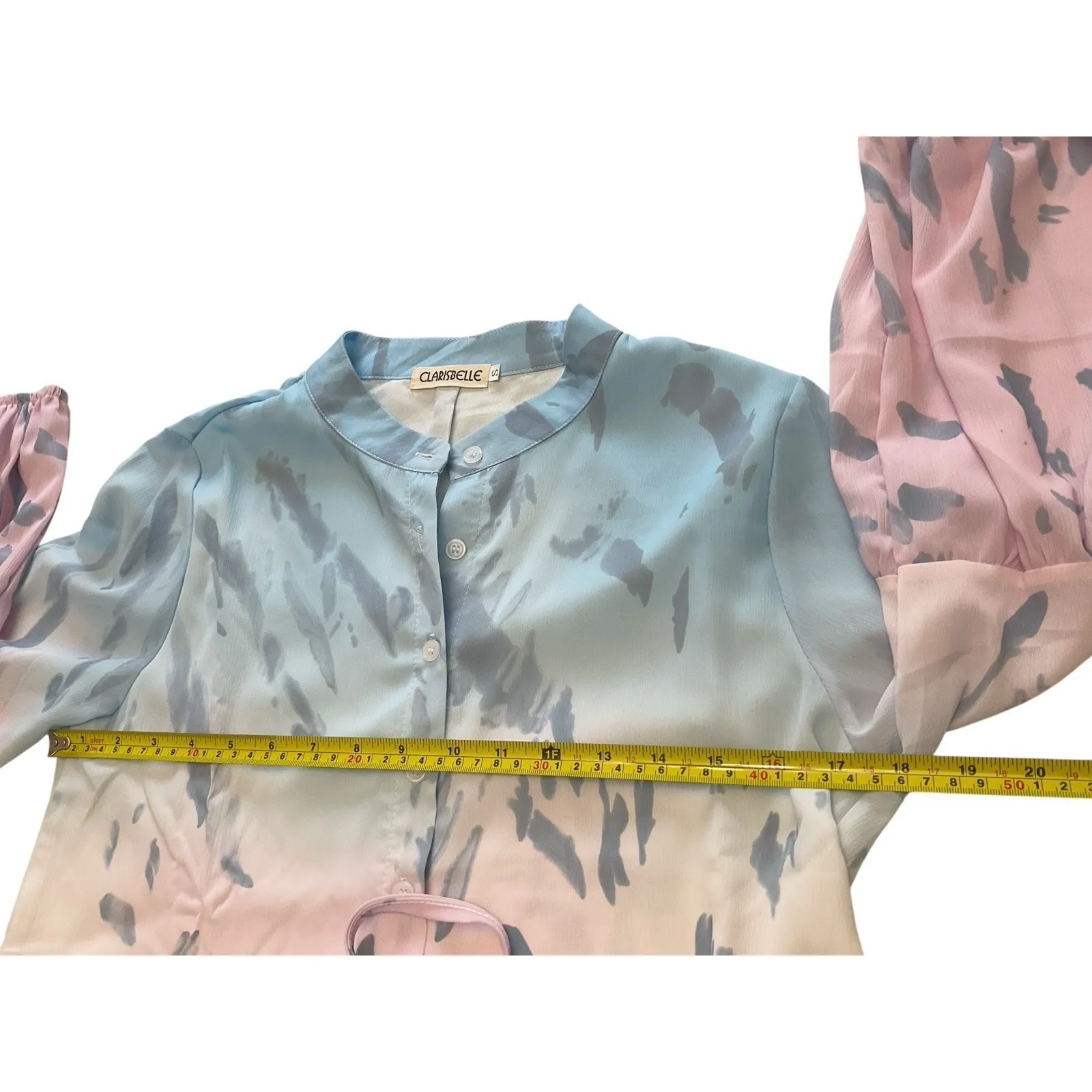 Clarisbelle Womens Long Sleeve‎ Button Up Tie Waist Chiffon Dress Tie Dye Sz S - Image 6