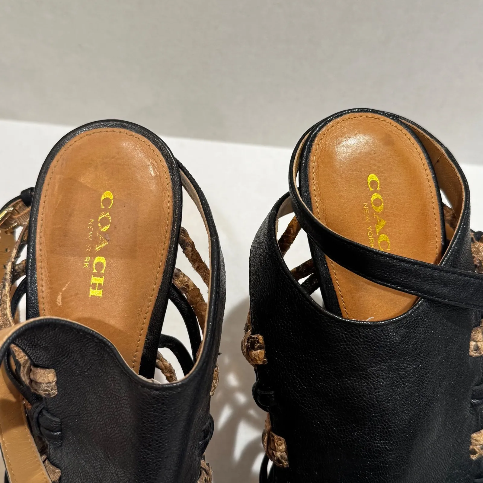 COACH Jody Black Leather Snake Trim Stiletto Heels Sandals Shoes Women's 8 B - Image 5