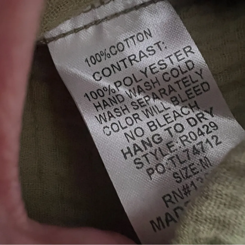 Umgee Olive Green Puff Sleeves V-Neck Textured Boho Casual Short Dress Medium - Image 13