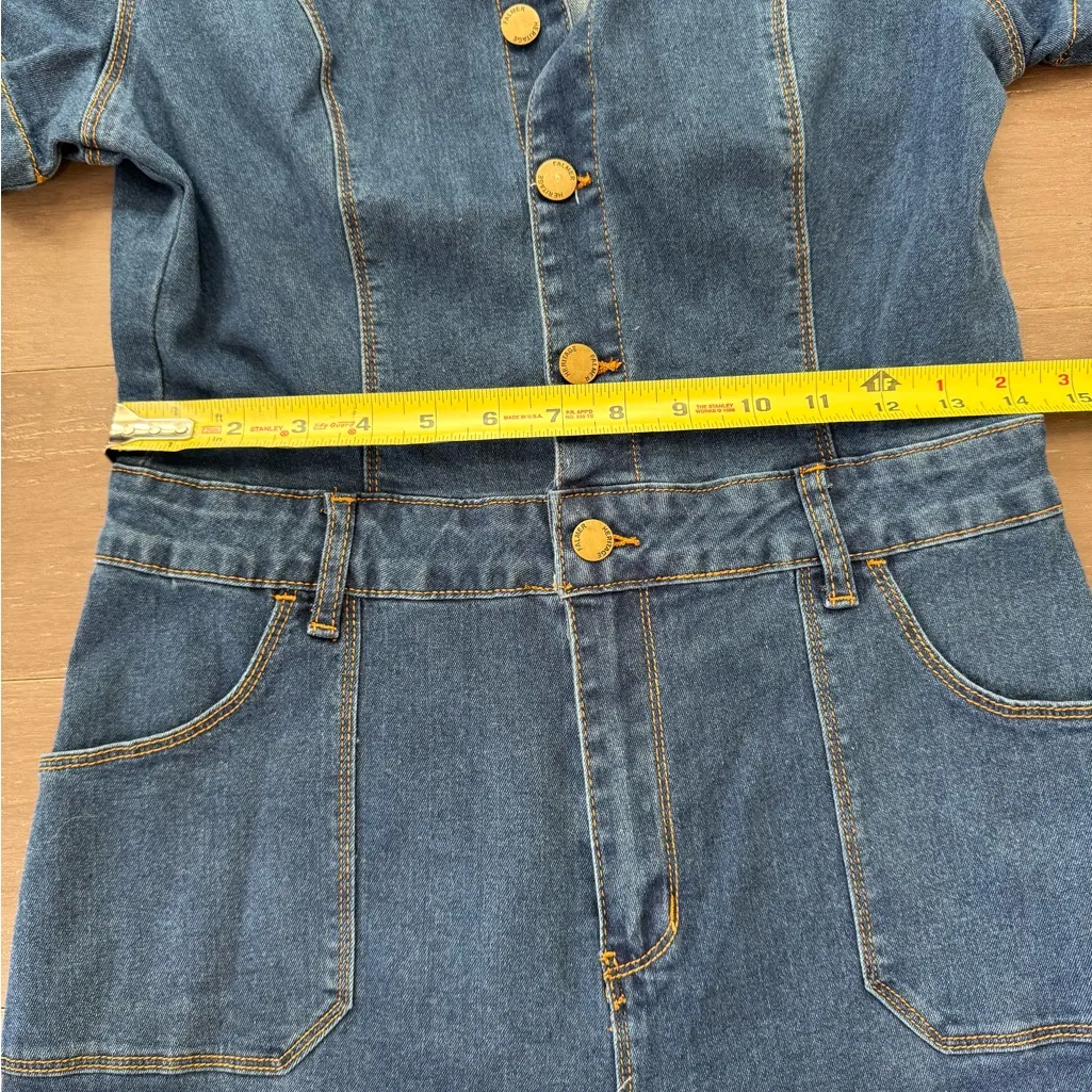Denim Jumpsuit flair retro cowgirl western Y2K woman’s sz 8 Blue - Image 13