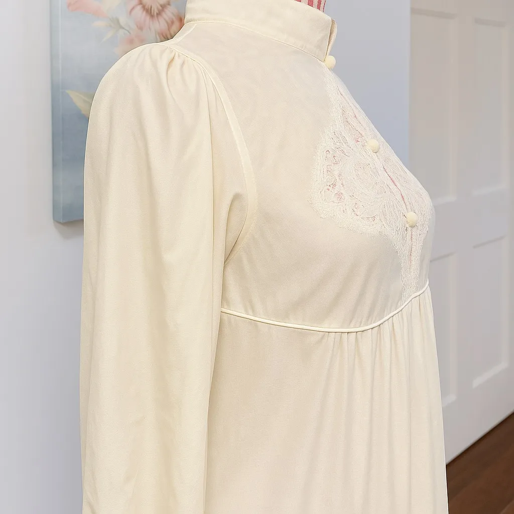Vintage 70s Lily Of‎ France Ivory Lace Trad Wife Peignoir Long Lined Nightgown S - Image 3