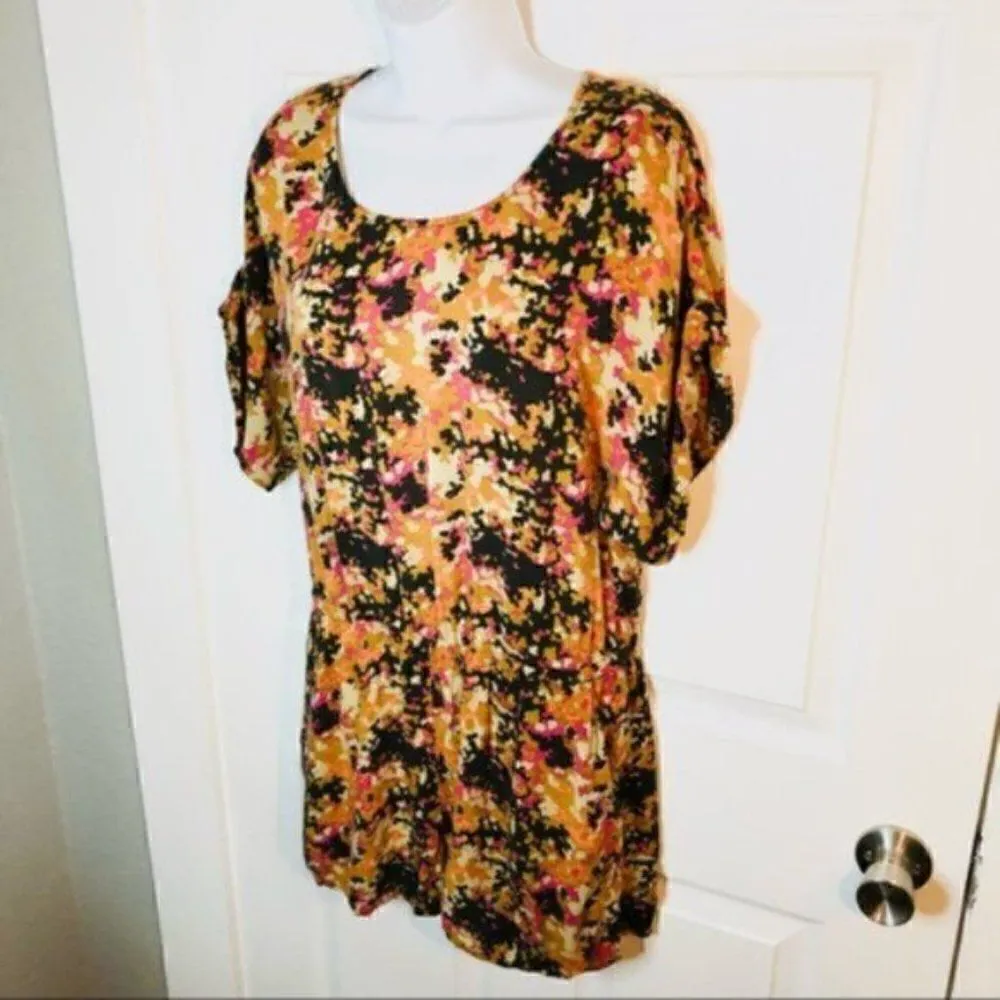 Fossil Abstract Colorful Romper Shorts Orange Tan Pink S - Image 5