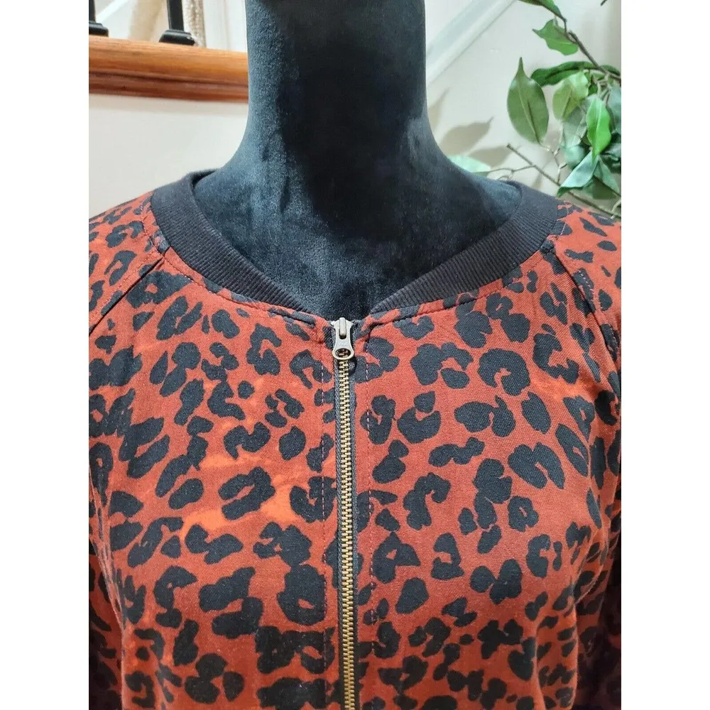 Beachlunchlounge Womens Red & Black Leopard Print Full Zip Front Jacket Size XL - Image 2