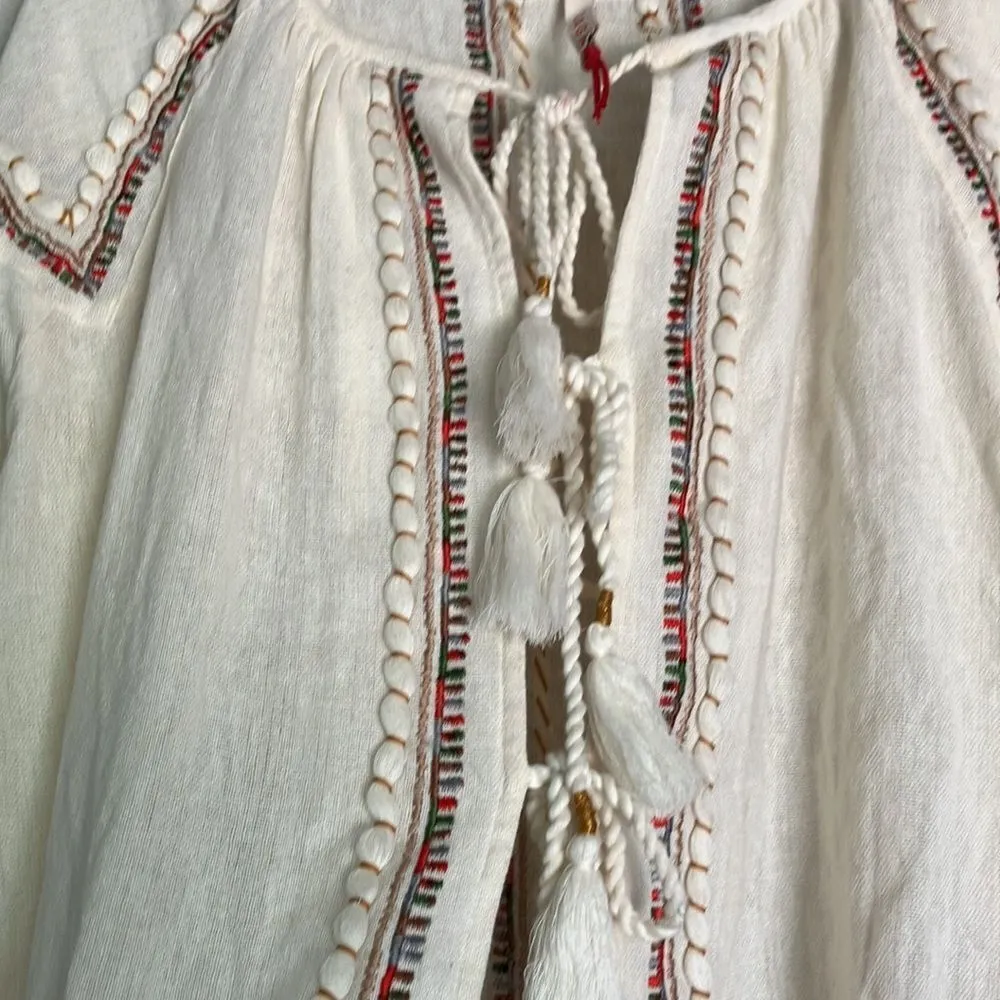 RAGA Lyra Cream Open Tassle Tie Front Ling Sleeve Embroidered Size Small - Image 7