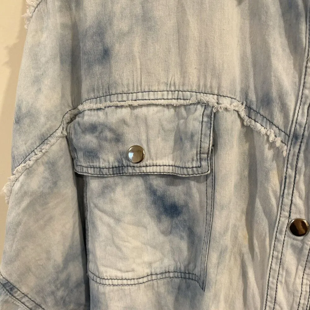 Davi & Dani Womens Tie Dyed Medium Peace Symbol Fringe Hem Shirt, Shacket - Image 5