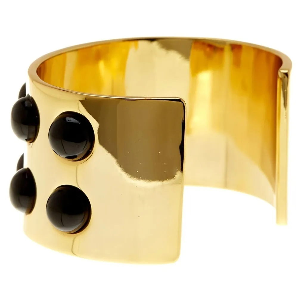 💕TRINA TURK💕 Resin Neo Goth Cab Set Cuff Bracelet Gold Brass Stones NWT - Image 4