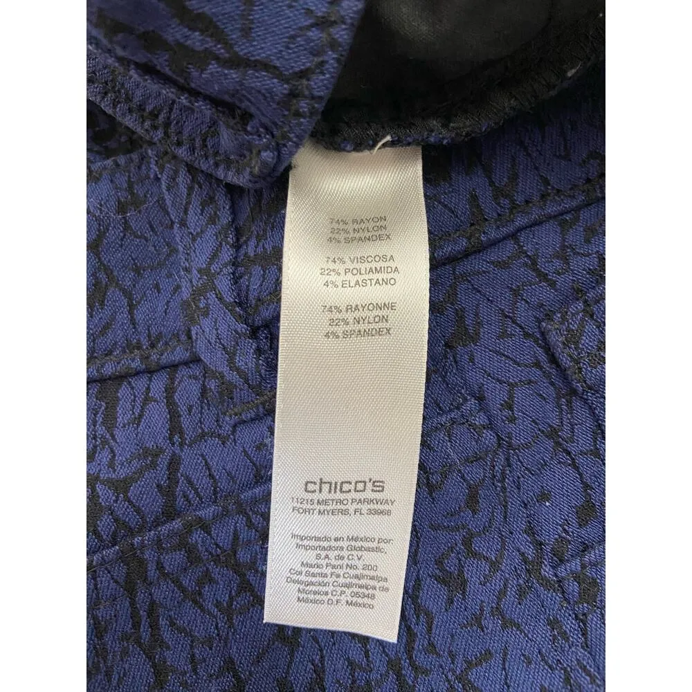Chicos 0.5 Slim Ankle Pants Womens S 6 Blue Floral Jacquard Jewel Button Stretch - Image 10