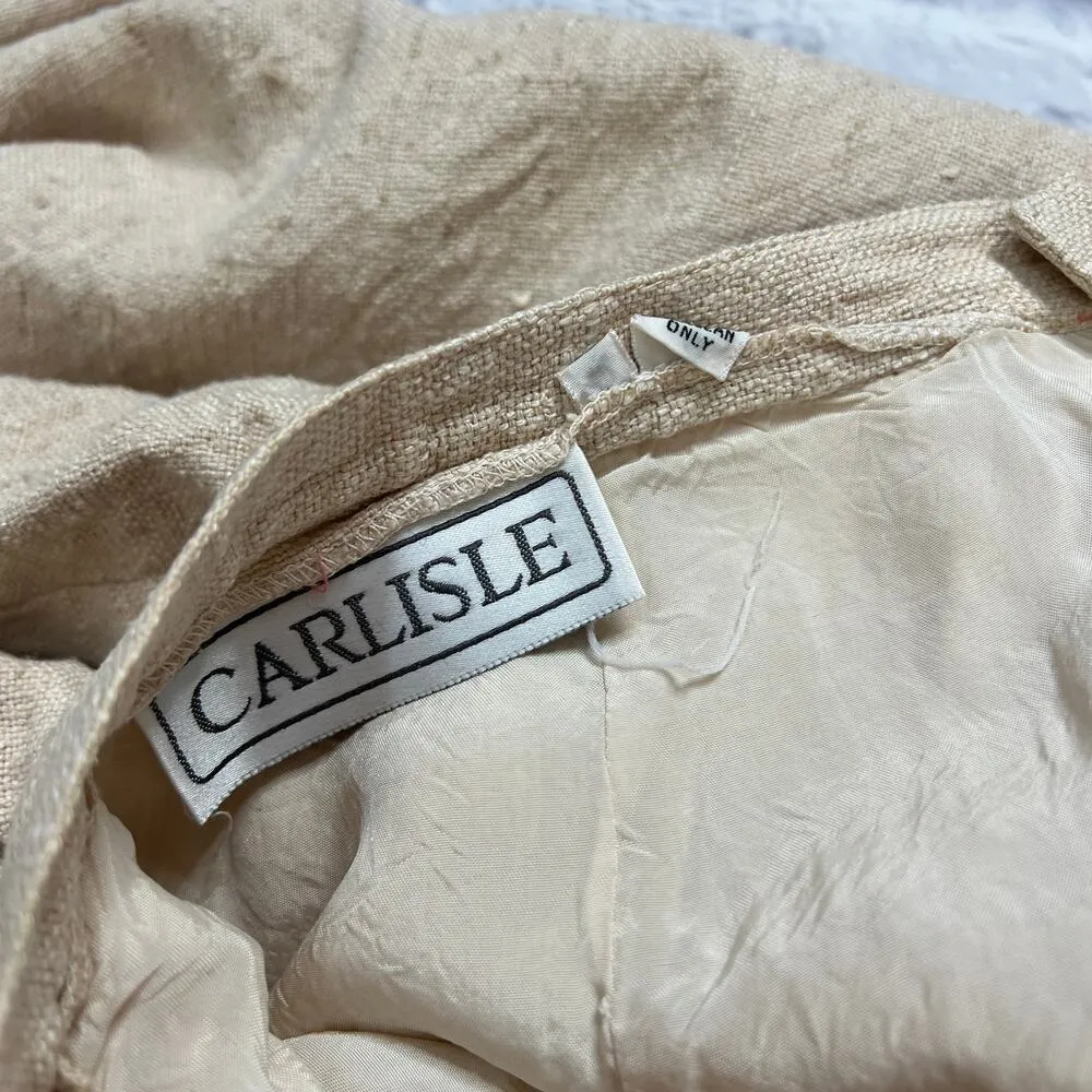 Vintage Carlisle Womens A-line Skirt Pleated Pockets Beige Size M 12 Linen Blend - Image 4