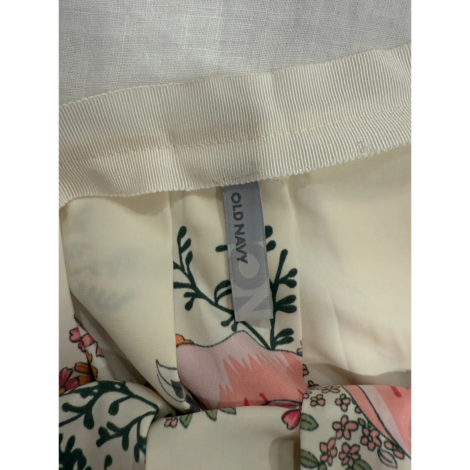 Old Navy Pleated Satin Mini Skirt Striped Floral Cream Women's Size 10 - Image 3