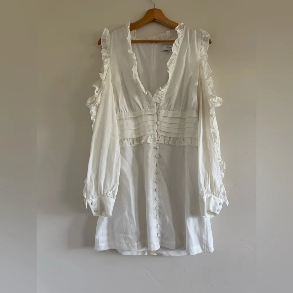 L'Academie White Long Sleeve Ruffle the alexis mini Dress Buttoned cuffs 
size L - Image 5