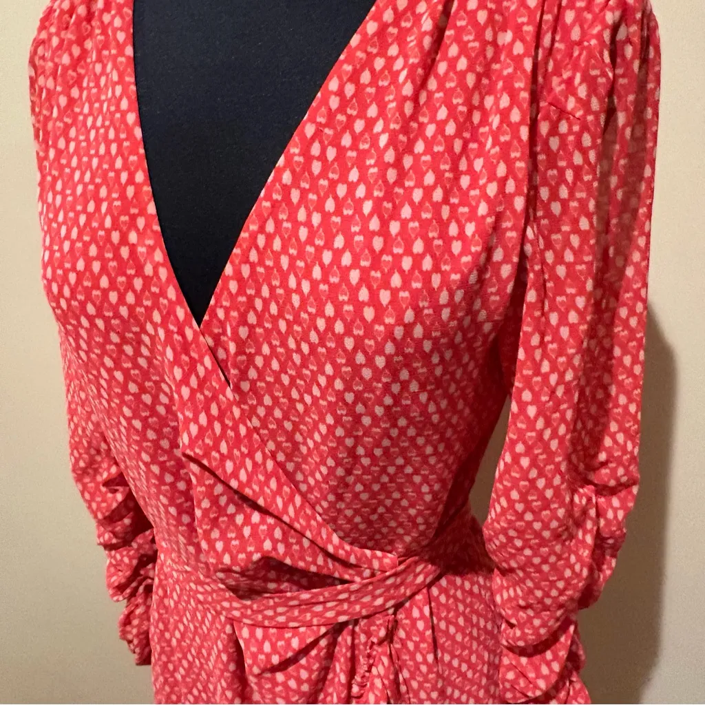All Saints heart  Patterned ruffle wrap mini Long Sleeve  chiffon Dress S - Image 6