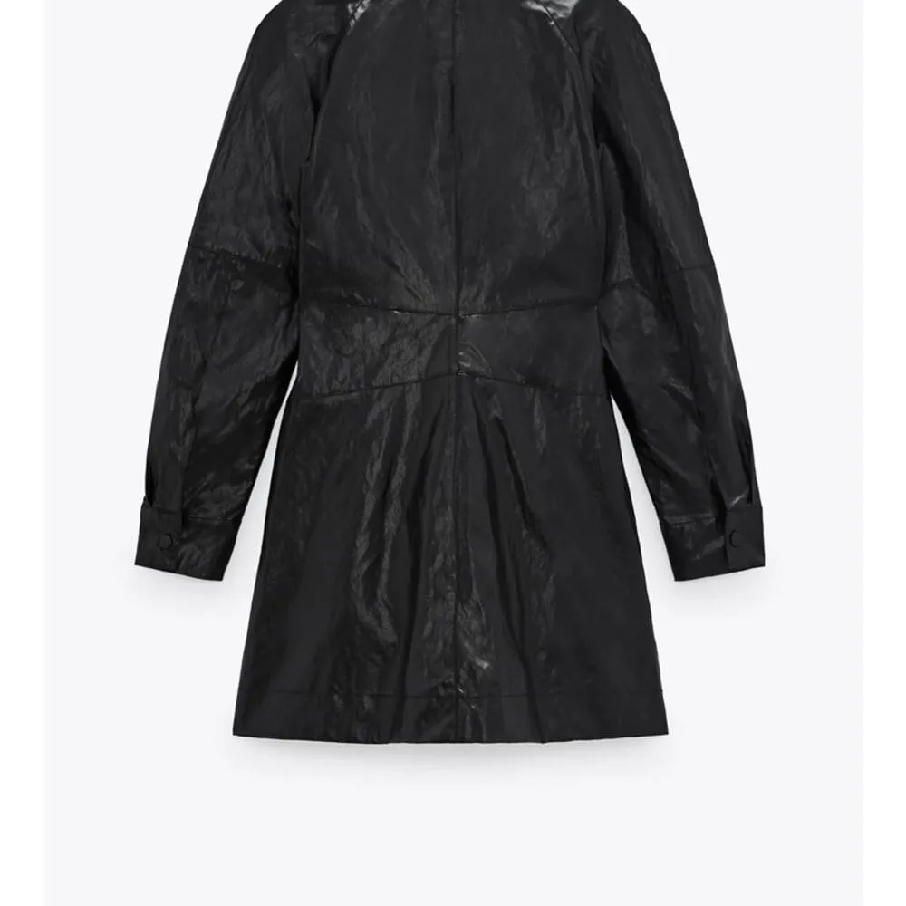 Zara bloggers favorite faux Leather mini shirt dress size M  NWT - Image 7