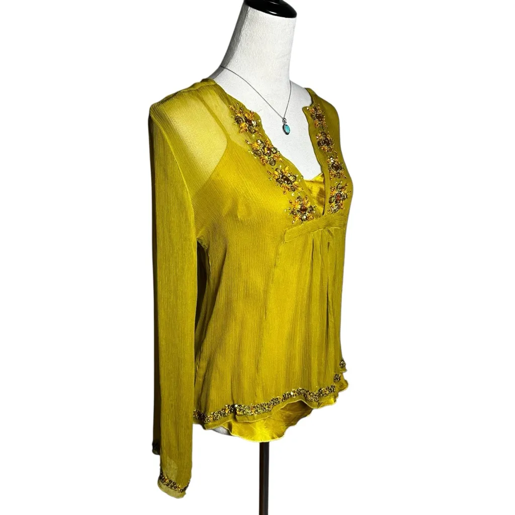 Hale Bob Silk Embellished Beaded Blouse Cami Tank Set M | Y2K Bohemian Luxe - Image 3