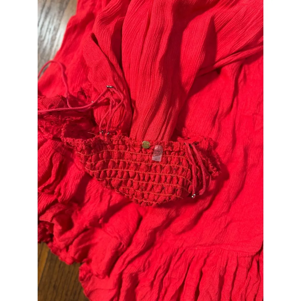 NEW Free People Size S Adella Maxi Slip Dress Sleeveless Boho Crochet Lace Red - Image 13