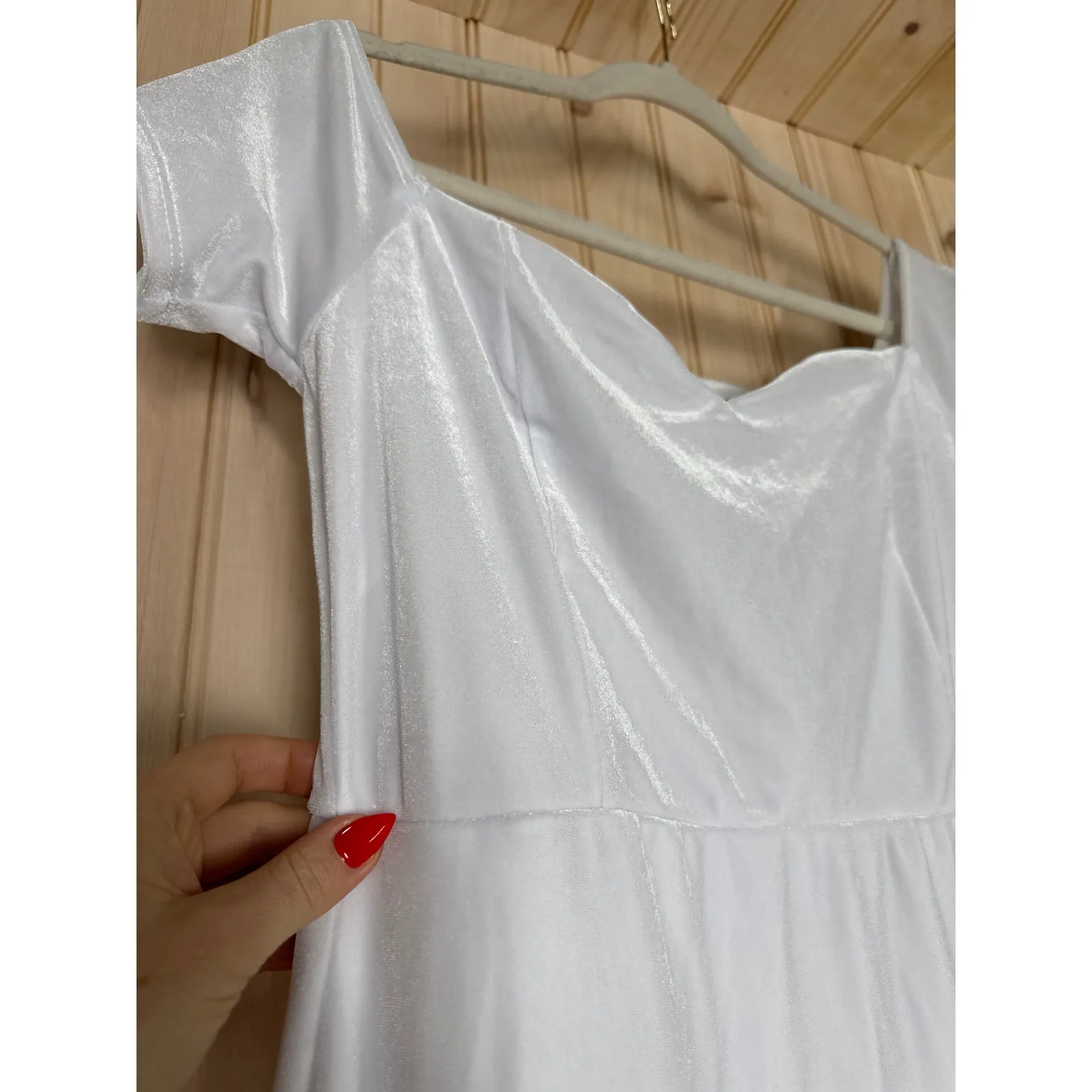 NWT Lulus How Much I Care White Velvet Off-the-Shoulder Midi Dress Hi Low Sz XL - Image 5