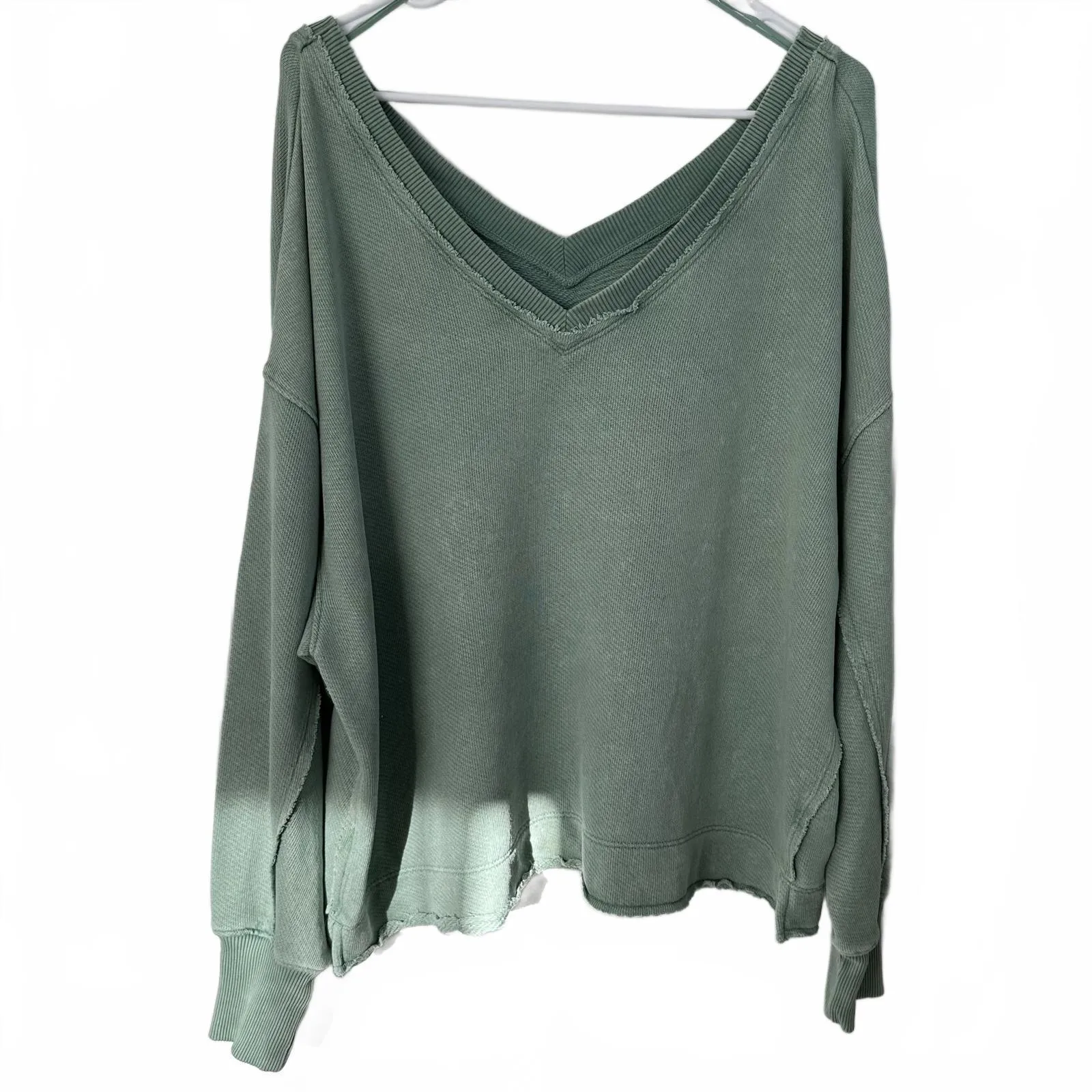 AE Saltwash Double V-Neck Sweatshirt American Eagle Dried Sage Medium - Image 7