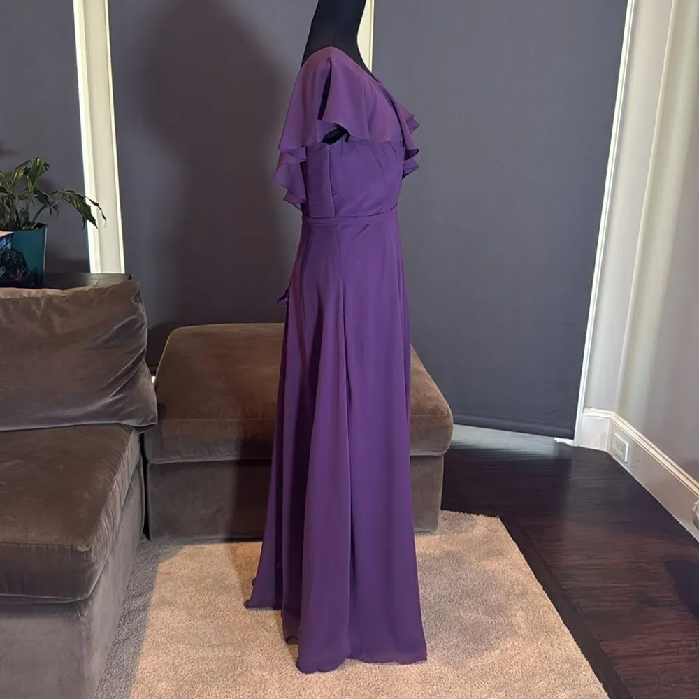 Women’s Purple Flutter Sleeve Full Length Bridesmaid Dress Corset Back Size 10 - Image 4