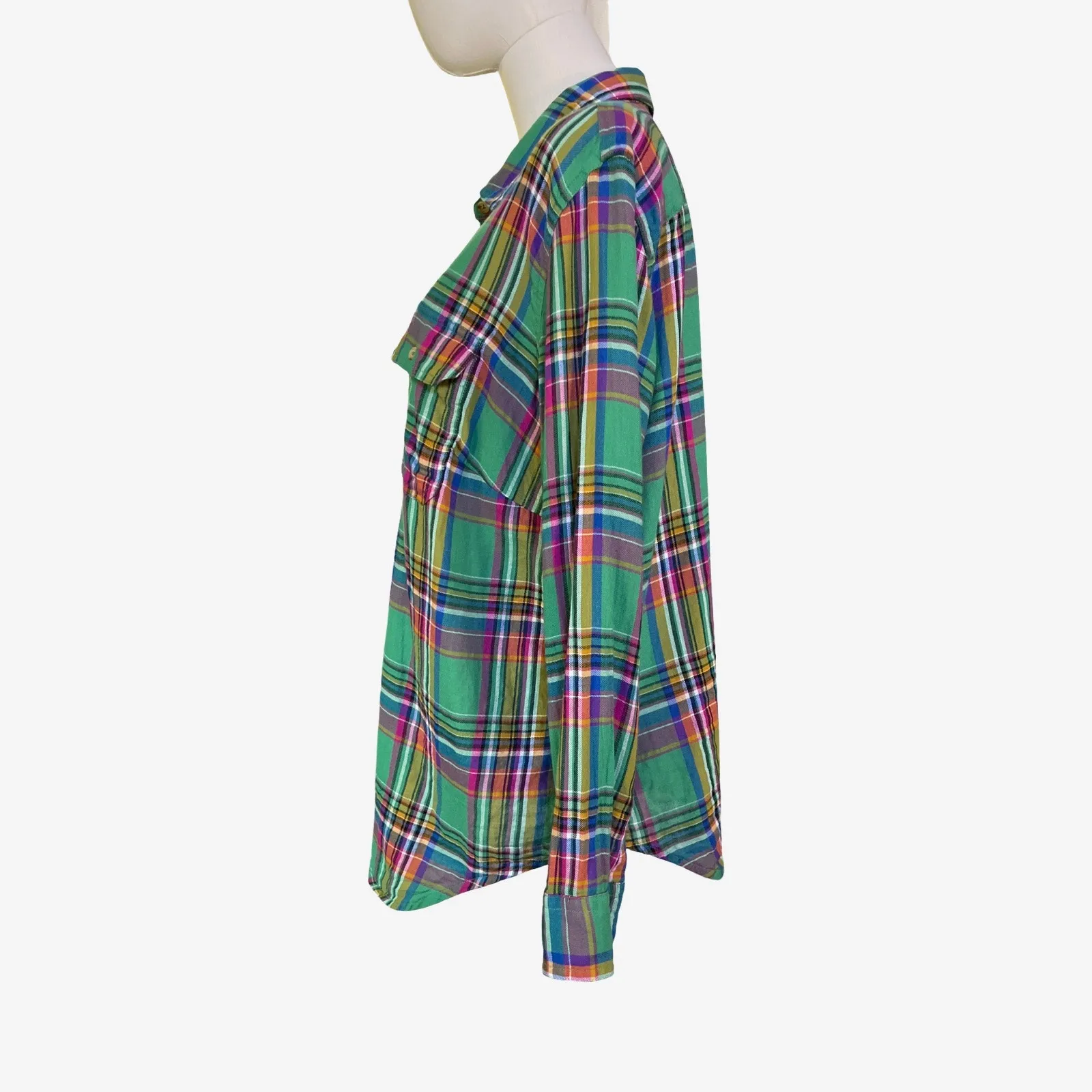 Chaps Denim 100% Cotton Green Plaid Button Down Shirt Women’s 1X - Image 6