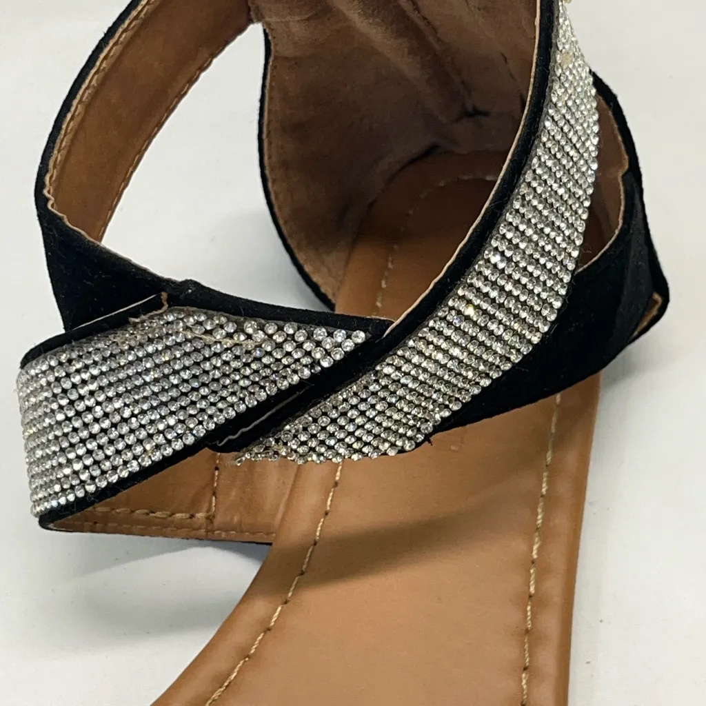 Olivia Miller Day Dreams Ankle‎ Strap Sandals W\Rhinestones Heel Zip 7 BLACK - Image 6