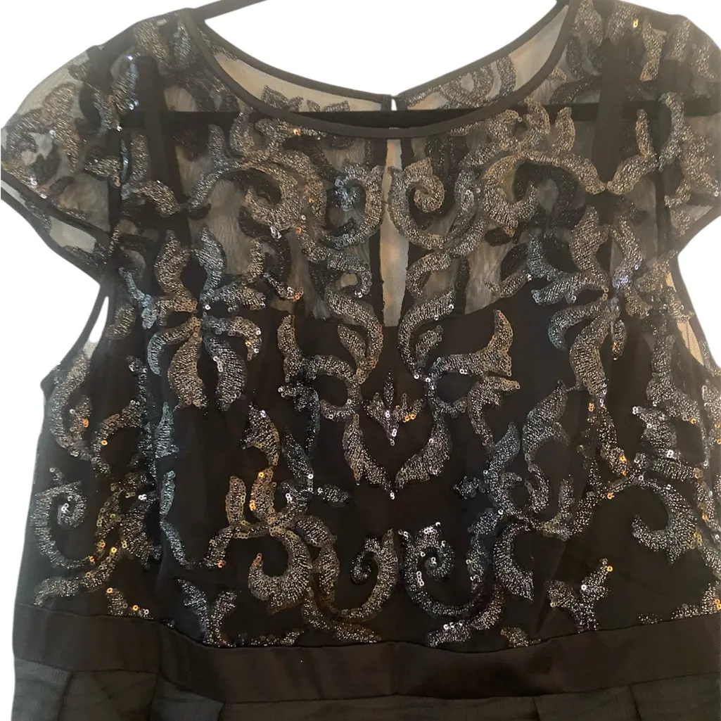 Adrianna Papell Black Baroque Illusions Fit & Flare Glam Dress Size 16 NWT - Image 3