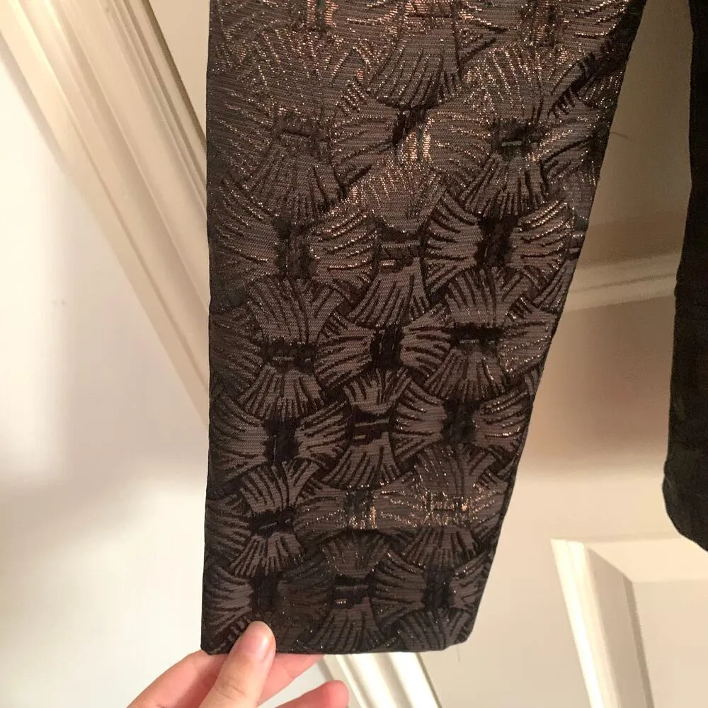 3/$15 Albert Nipon Vintage Jacquard Metallic Textured Blazer Suit Jacket Brown Size 6P - Image 4