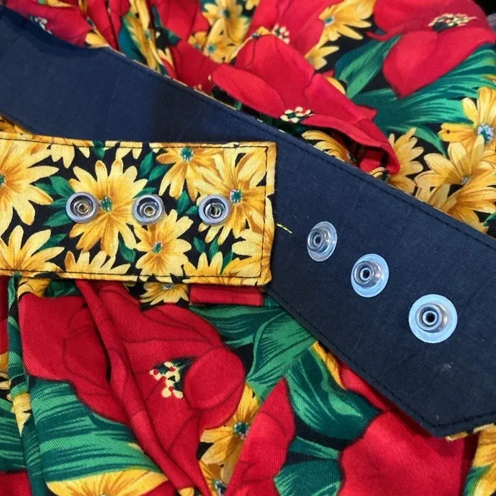 Vintage Antonia Collection Sunflower Midi‎ Dress Size 8 Belt with bow Red - Image 6