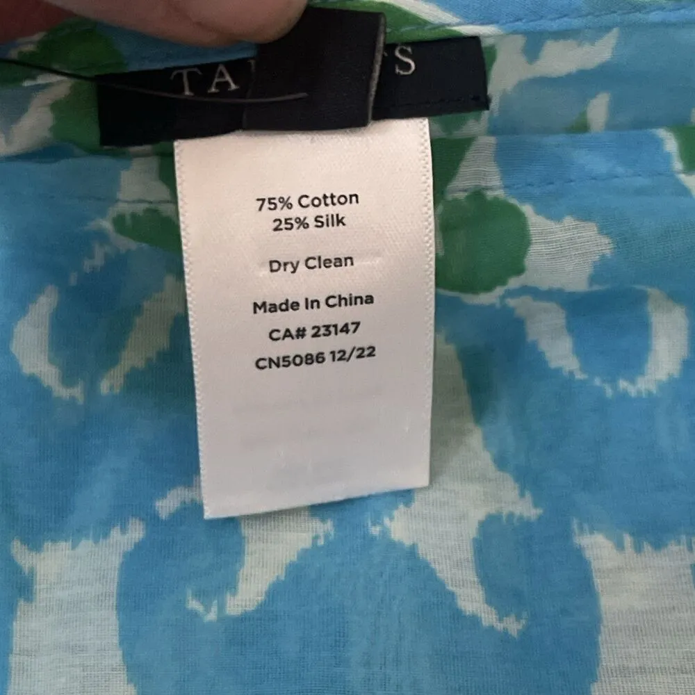 TALBOTS Kimono Shawl Blouse Size Large Blue Green NEW Summer Cotton Silk Coastal - Image 6