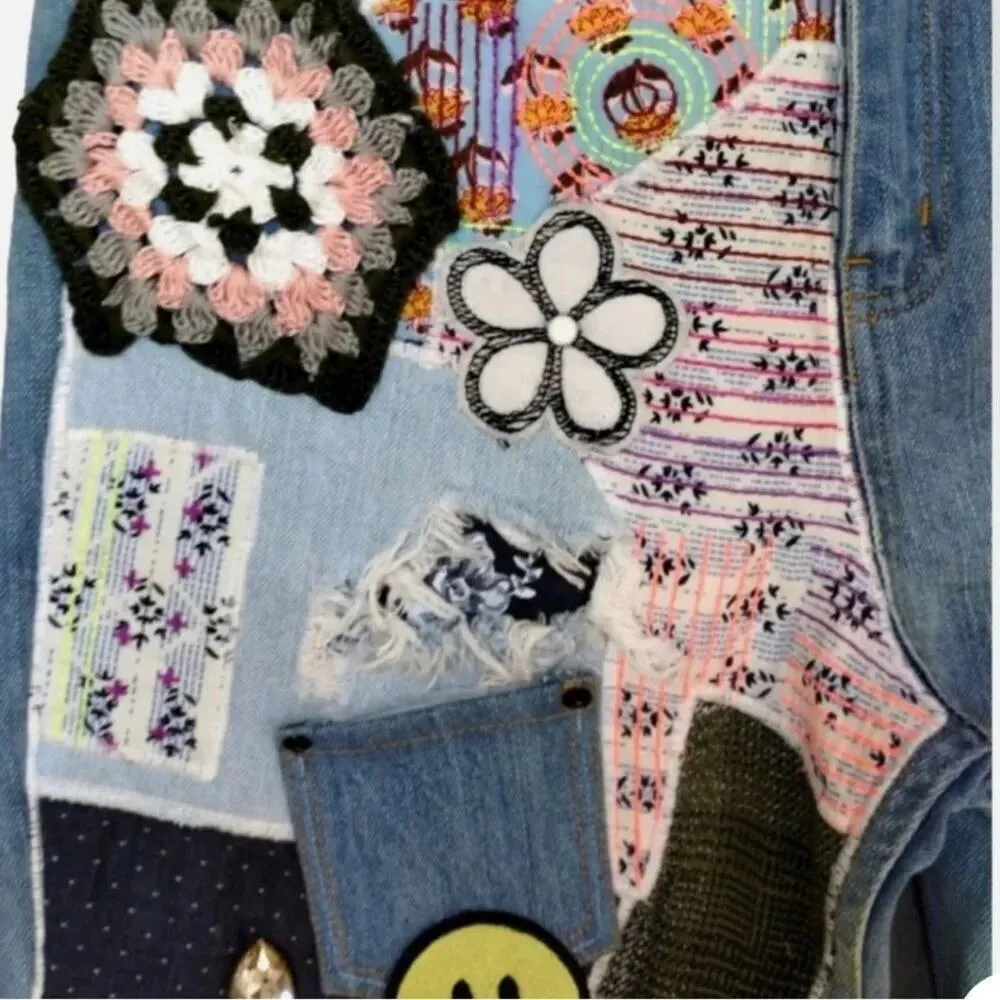 BDG Urban Outfitters High Waist Flare Jeans Patch Crochet, Size 30, New with Tag - Image 9