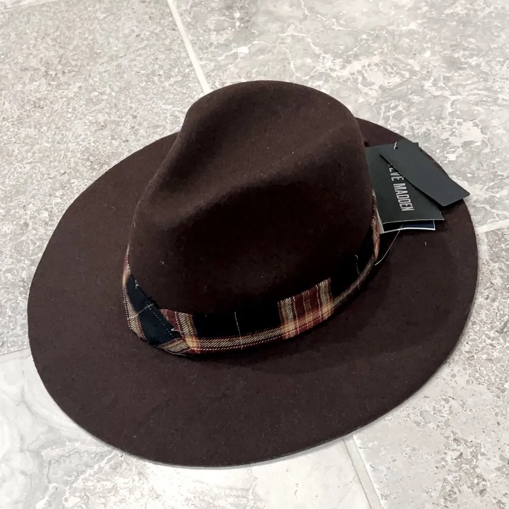 NWT Steve Madden Wool Fedora Hat Plaid A Lovely Hat! in Brown, New with Tag - Image 3