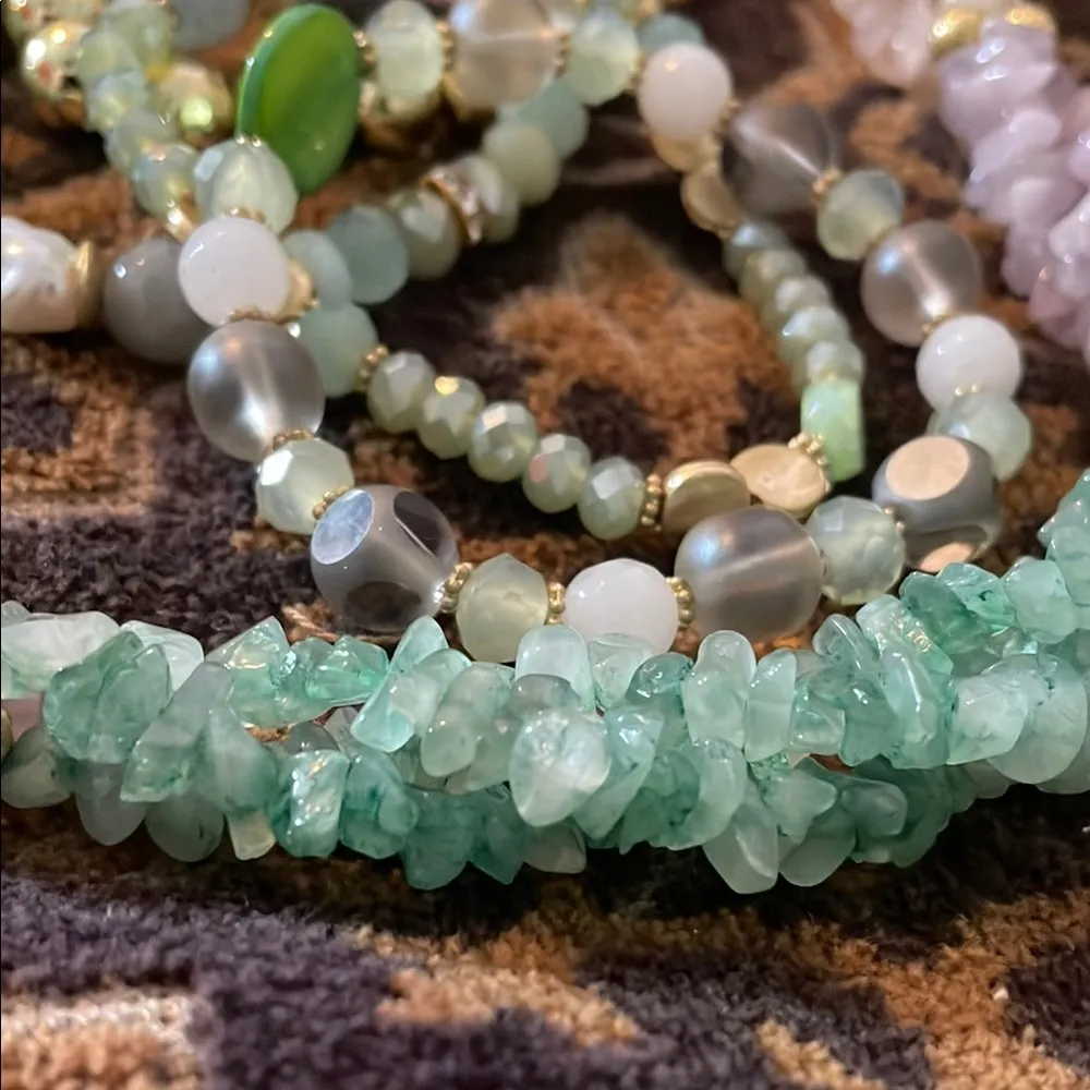 Elegant Turquoise and Gold Beaded Necklace Set Green - Image 3