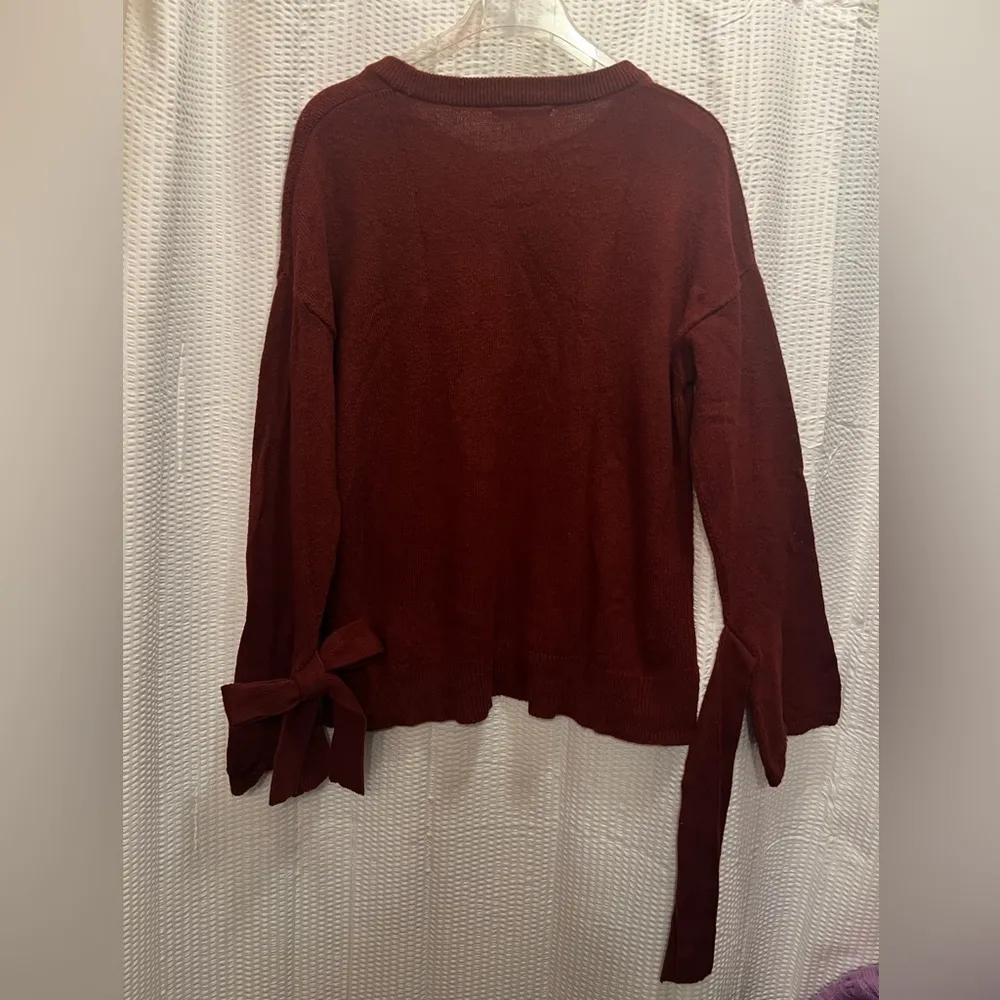 Rust Brown, Midweight Loose Fit Sweater Bell sleeved Bow Tie Ends - Image 13