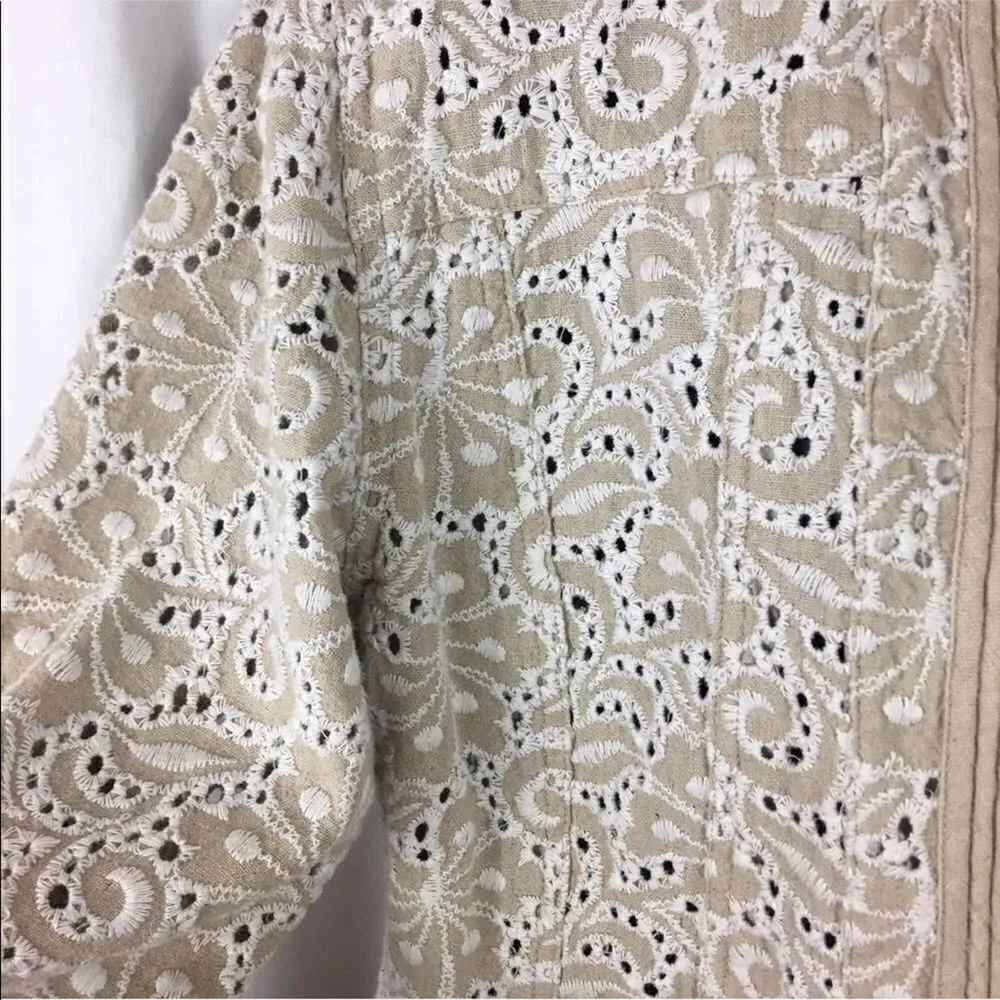 Chico’s Linen Beige Eyelet Open Jacket Size Medium 8 - Image 4