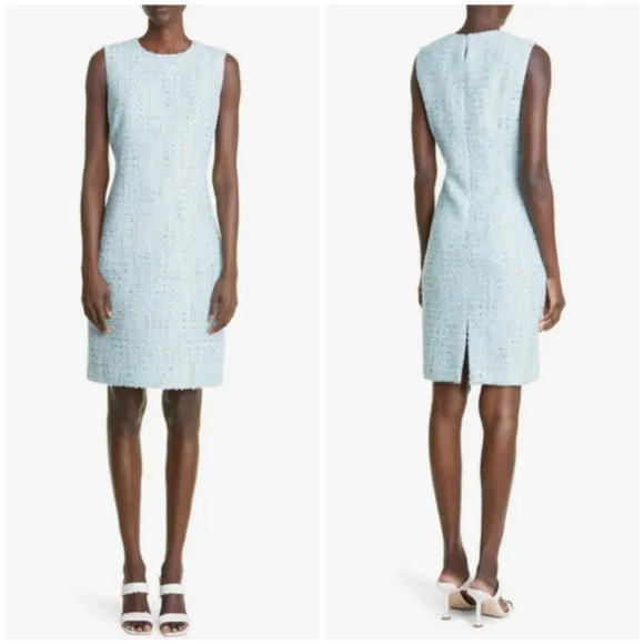 💕ST JOHN💕 Sequin Tweed Knit Sheath Dress ~ Aqua 14 NWOT - Image 2