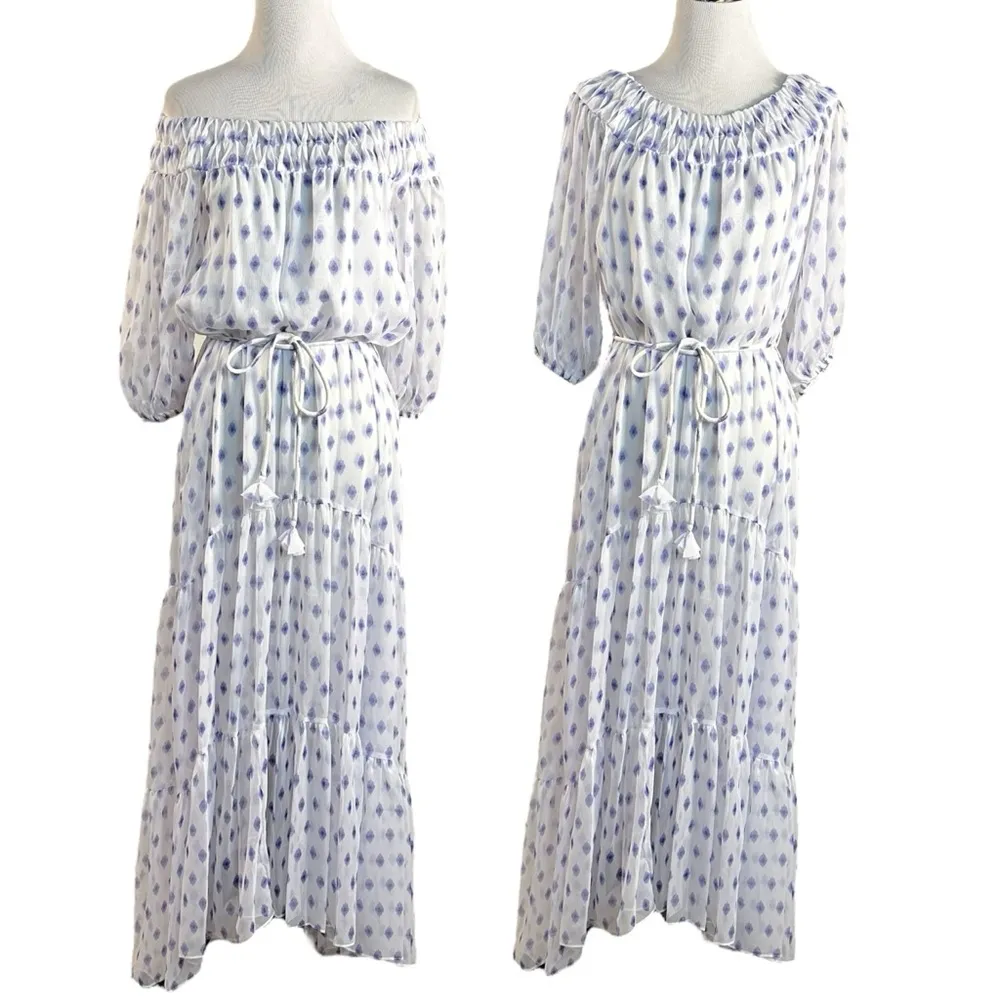 Misa Bohemian Artemis Belted Chiffon Maxi Dress in White Evil Eye Size XS NWT - Image 2