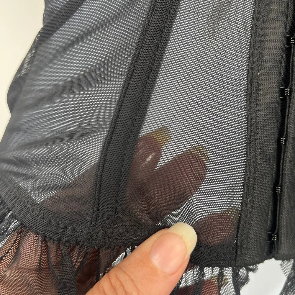 Cabernet Lace Corset Bustier Womens Top Sz S Y2K Coquette Fairy Lolita Goth Mesh Black - Image 7