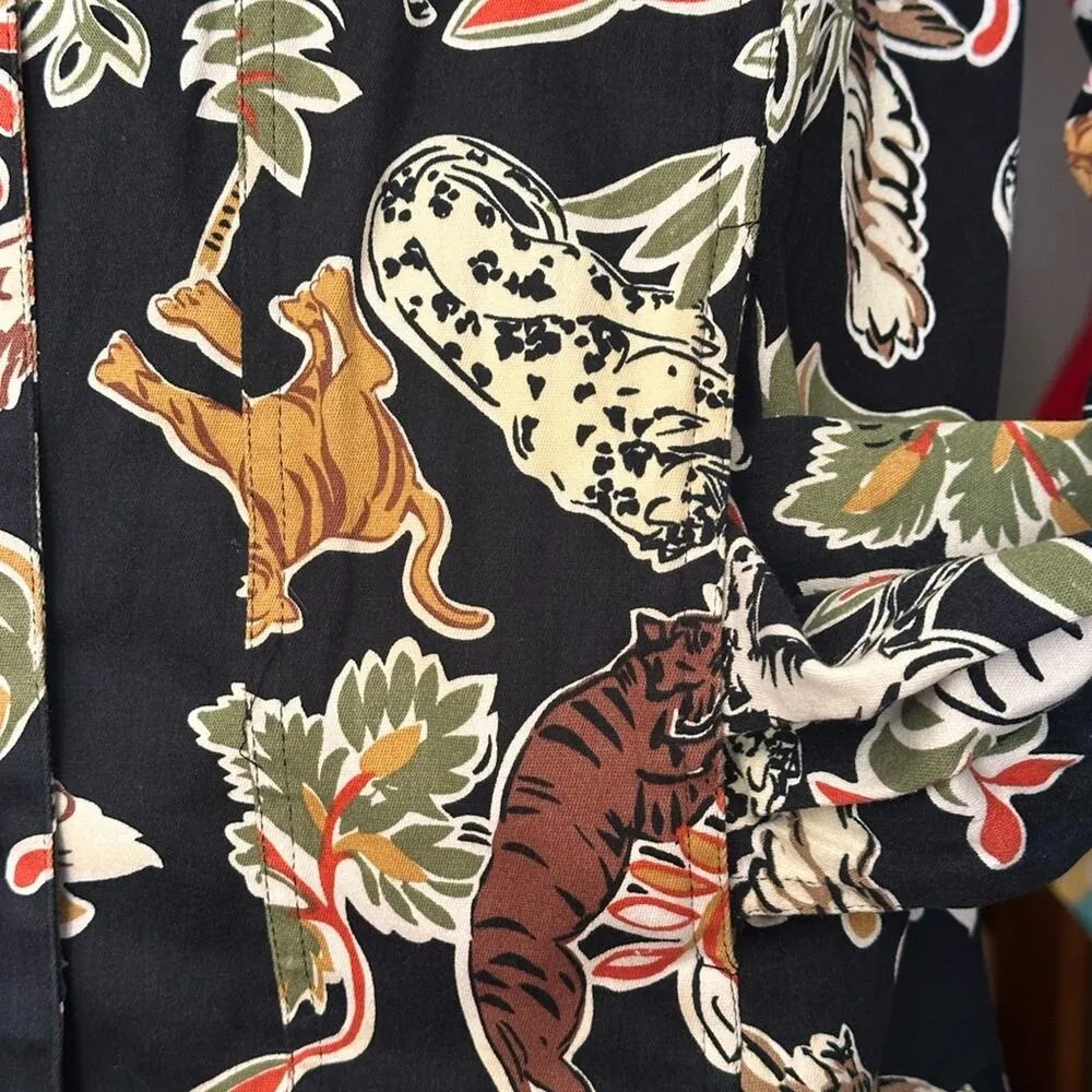 Cotton Connections Vintage Jungle Scene Animal Print Jacket Black Size M - Image 3