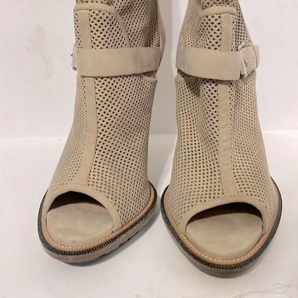 Belstaff Suede Boots Peep Toe Buckle Stiletto Heeled Booties Beige EU 40 US 9.5 Tan - Image 8