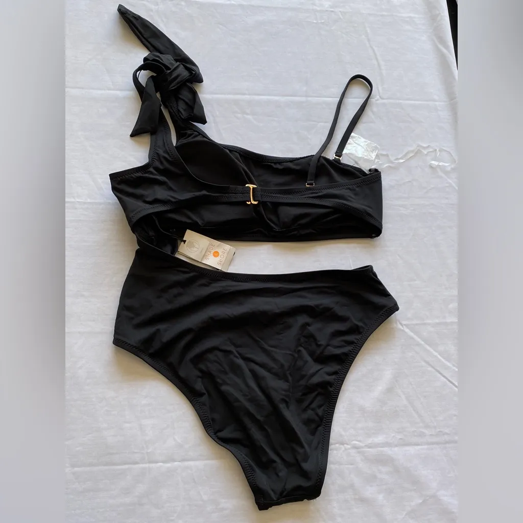 Shade & Shore One Shoulder Bow Cut Out One‎ Piece Black Swimsuit 
Size XL - Image 7