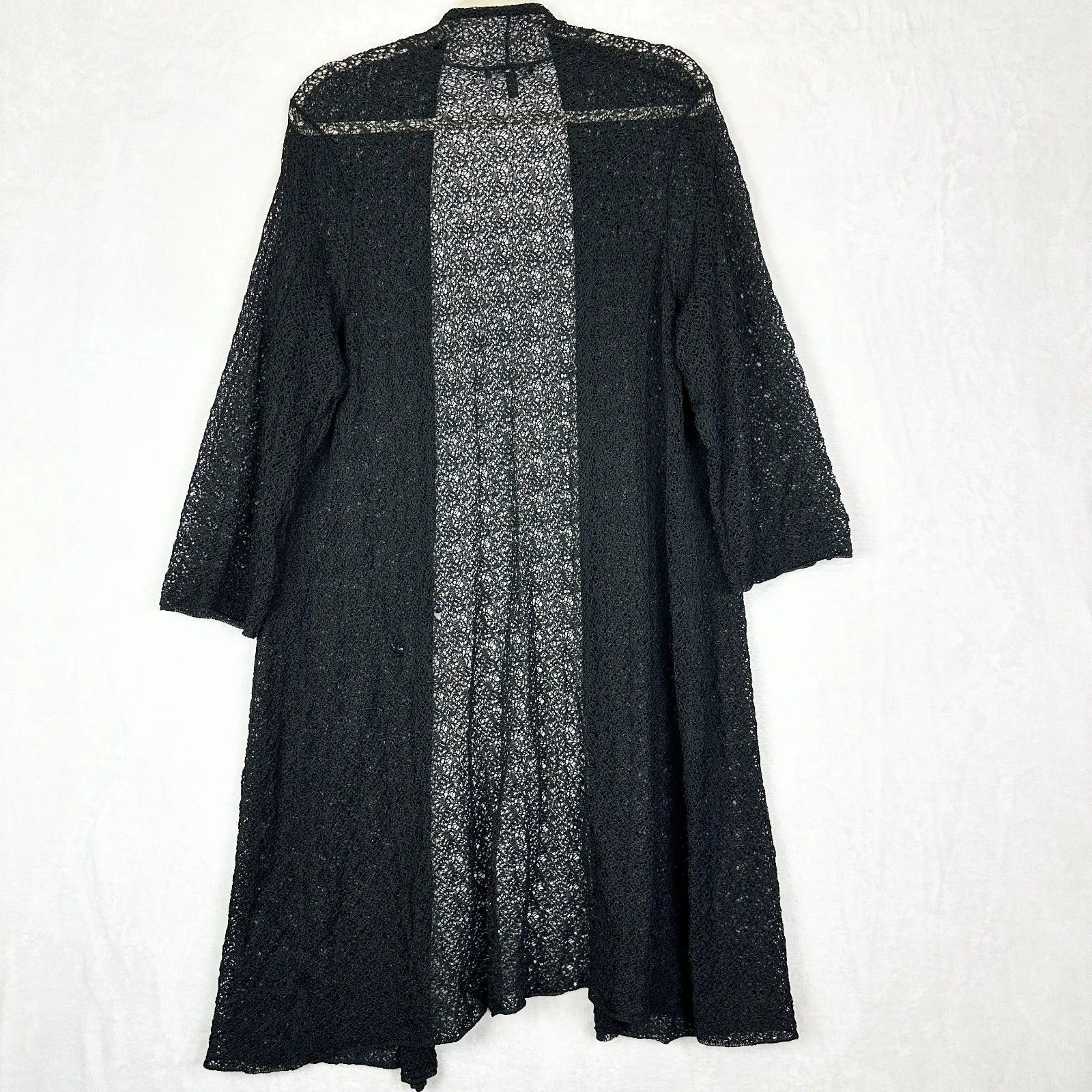Eileen Fisher Lace Duster Cardigan Size 2X Black Open Knit Minimalist Classic - Image 2