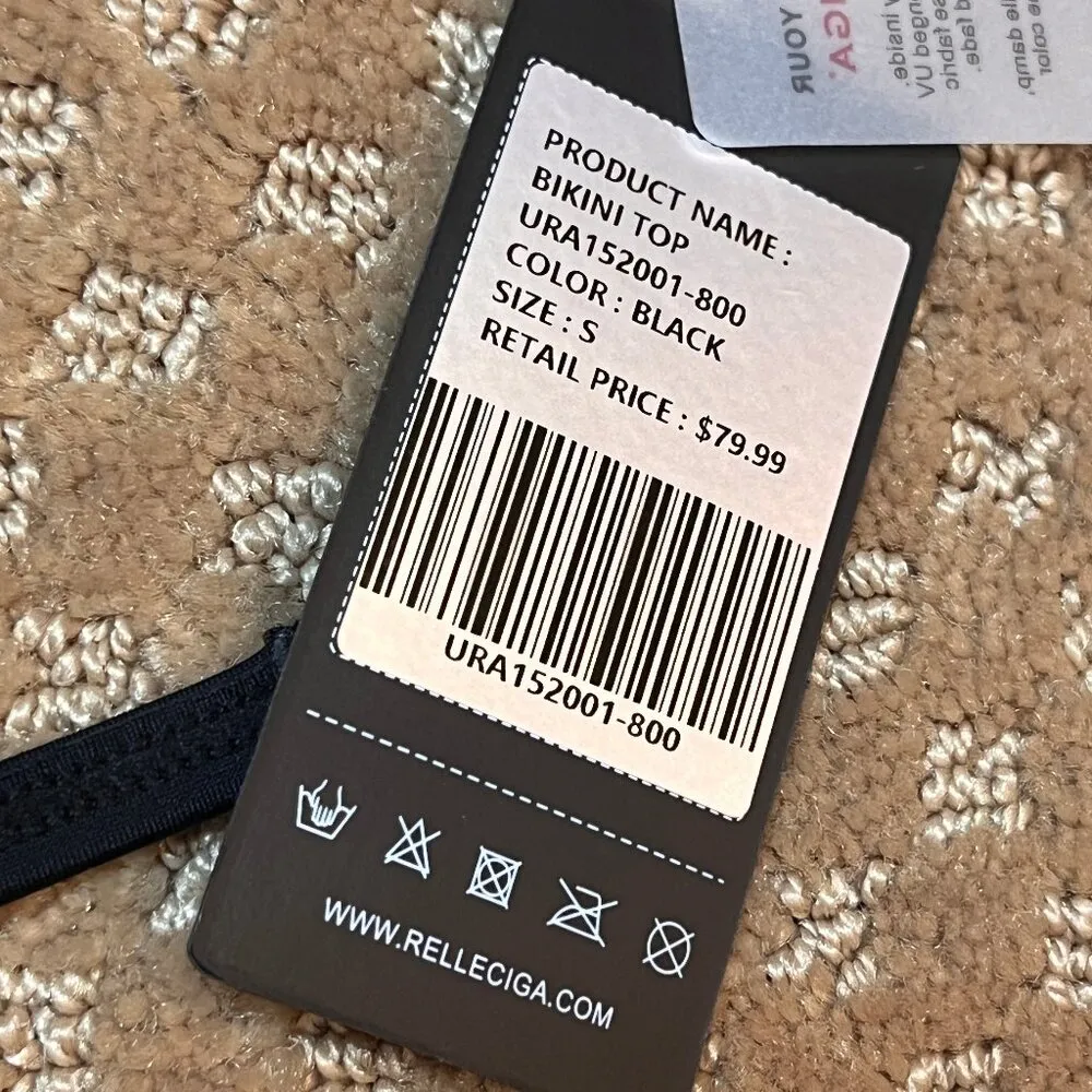 Relleciga  Black Bikini Top Size {S) Underwire/Strappy Back/Molded/Push Up Cups - Image 6