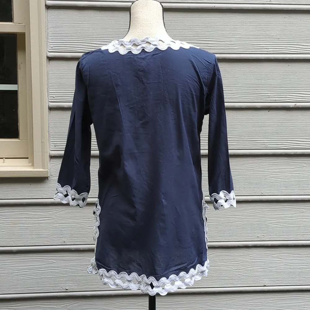 Gretchen Scott Designs 3/4 Sleeve Ric Rac Trim Tunic Shirt - Image 4