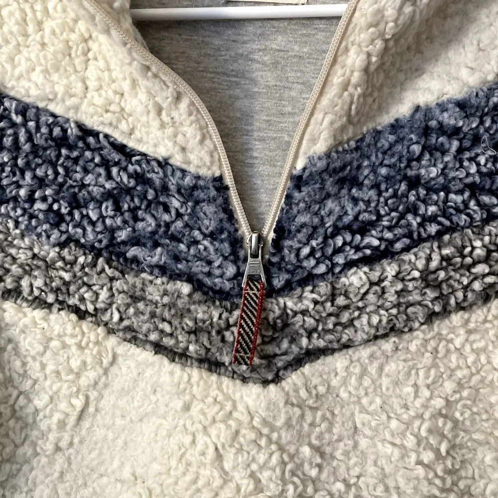 vintage fleece half zip sweater jacket chevron cream pullover - Image 7