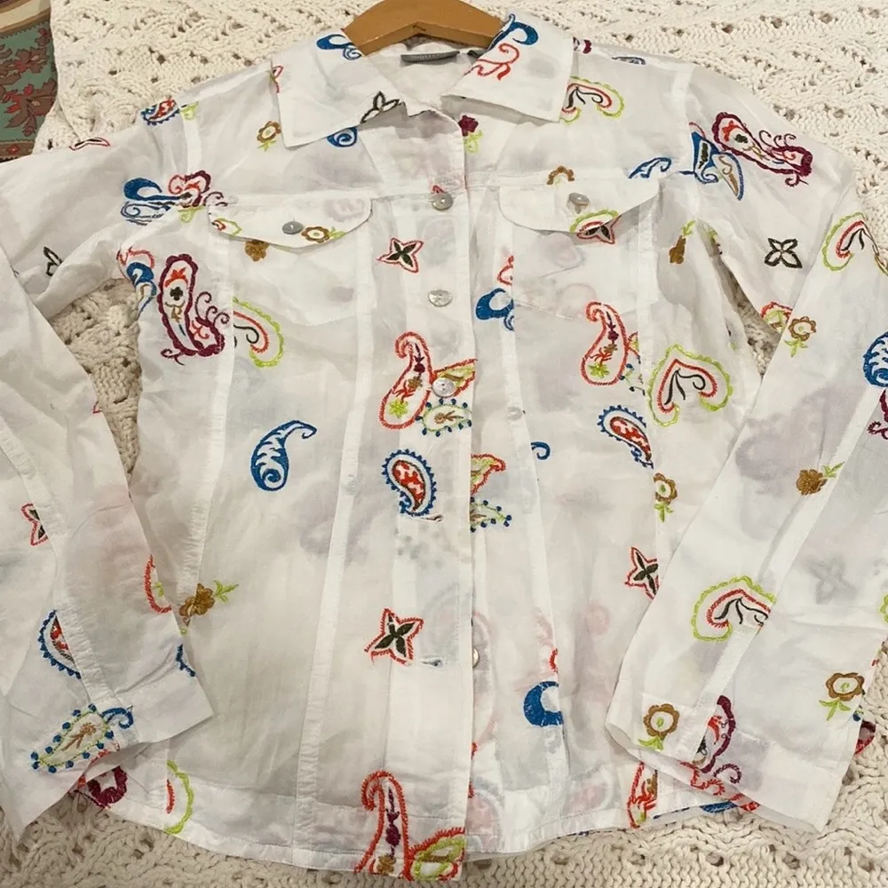 White With Multicolor Embroidered Paisley Long Slee… - Image 5